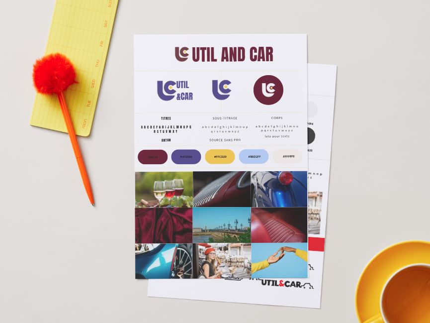 Nouveau branding de l'entreprise Util and Car Bordeaux, haut de gamme et mémorable réalisé par Menulis Studio.